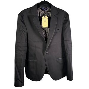 RNT23 JEANS Mens Blazer Black European Made Zip Detail Size XXL New‎ Slim Moto